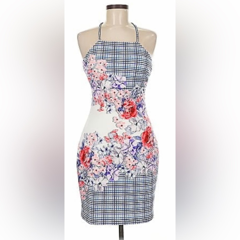 Guess Blue and Pink Floral Mini Dress